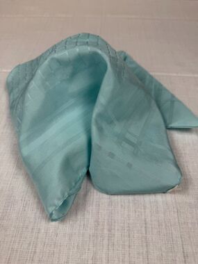 Vintage Aqua Blue Satin Scarf - Pocket Square - Tiger - Italy